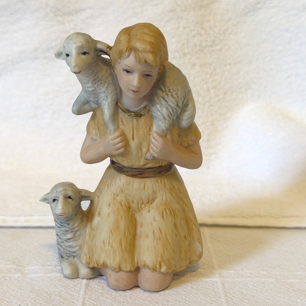HOMCO Nativity #5603 Replacement Shepherd Boy Lambs Figurine Ceramic Christmas